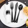 White Pre-Rolled Napkin and Black Heavy Weight Plastic Cutlery Set - 100/Case