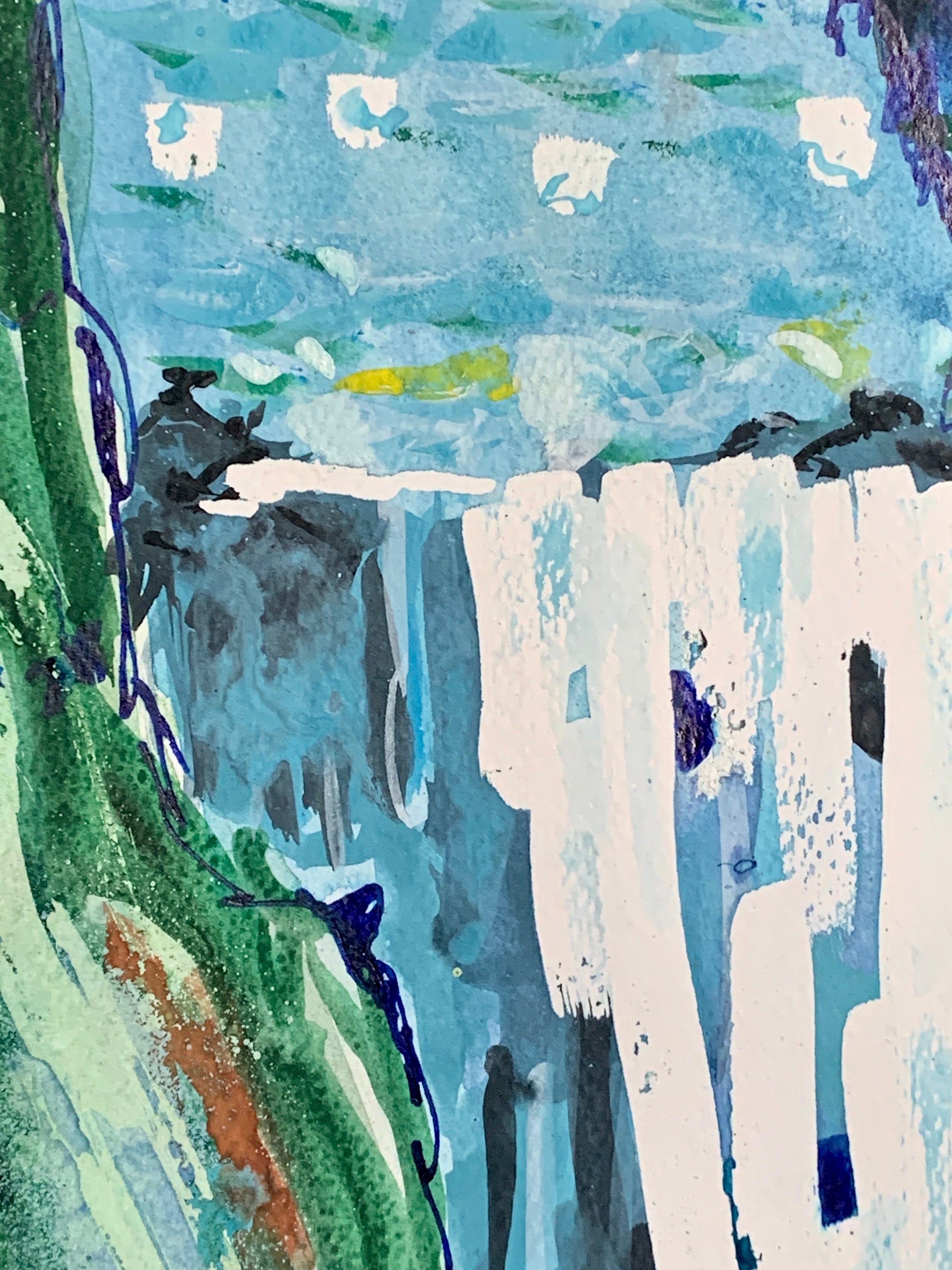 Waterfall painting in the post impressionism style 