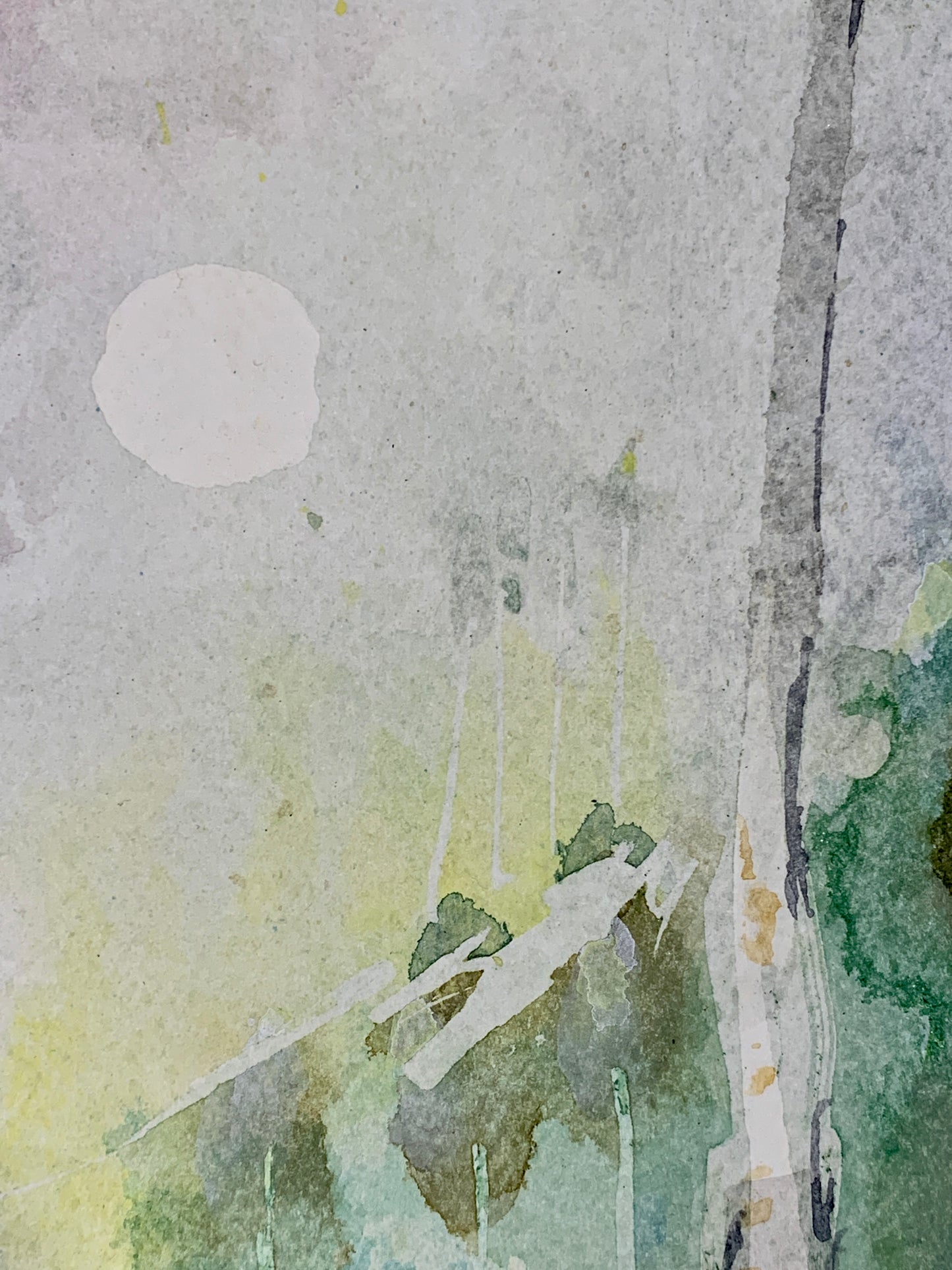 Detailed close up of watercolour technique creating atmosphere
