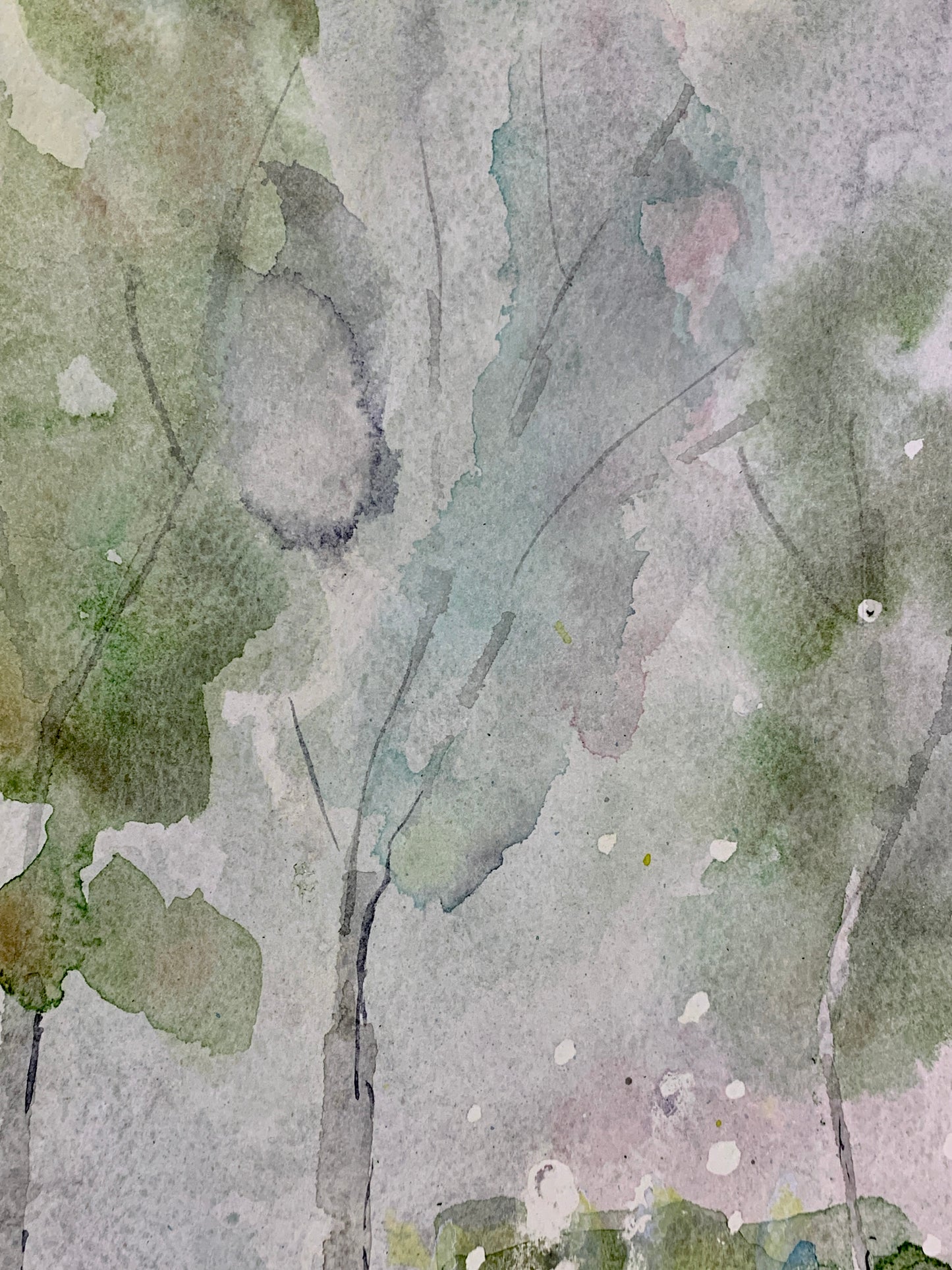 Textures of Windsor and Newton artist's watercolour, watercolor paint expressing light through the trees