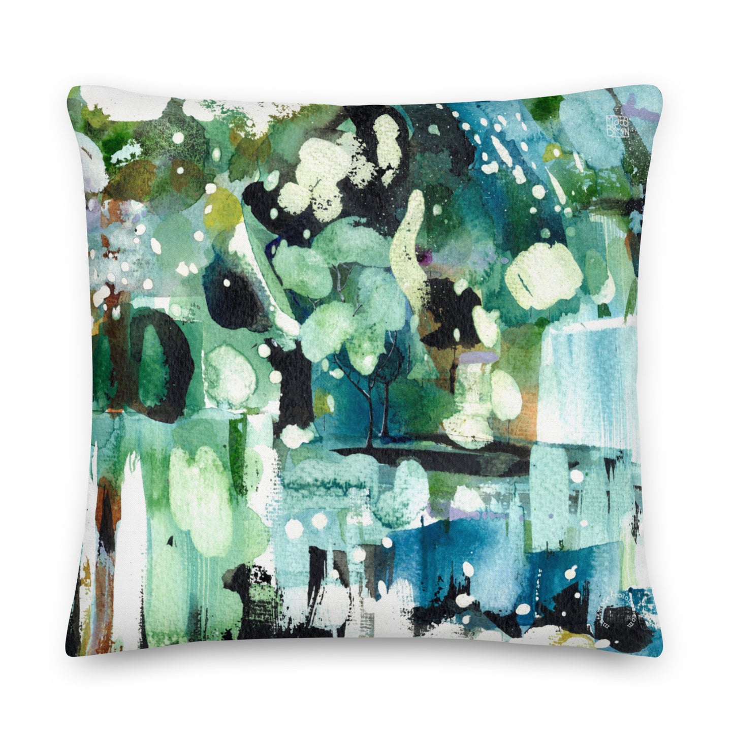 Large Luxury Art Print Cushion - Forest & Waterfall (56cm x 56cm)