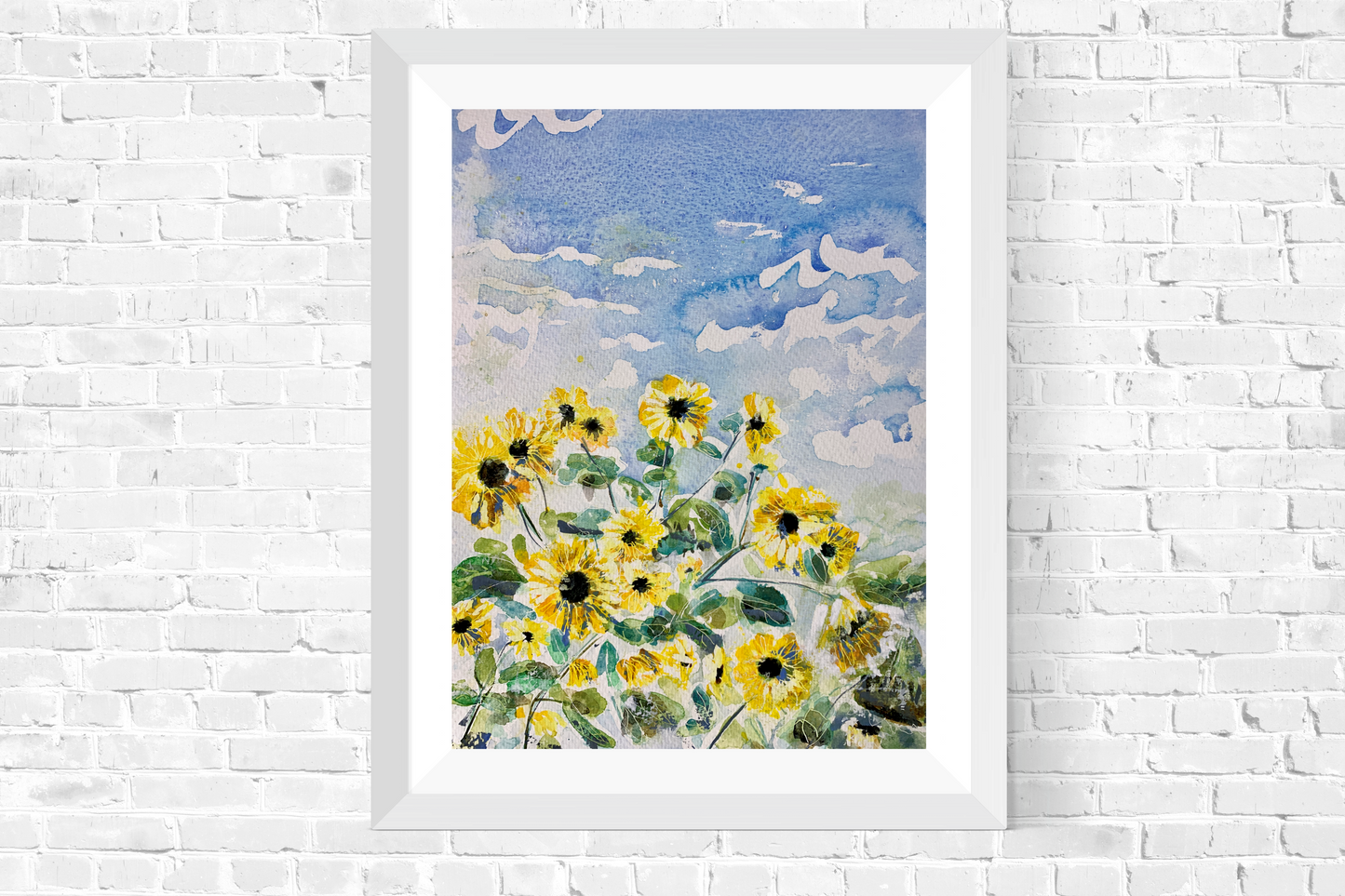 Sunflowers in the Blue Sky (Original, Signed and Framed)